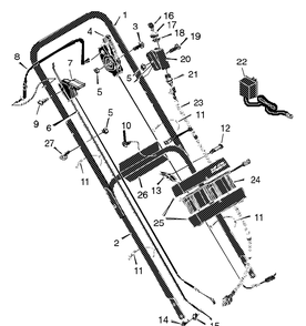 Handle Assembly Diagram and Parts List for 20705X92A 1997 Briggs and Stratton Lawn Mower